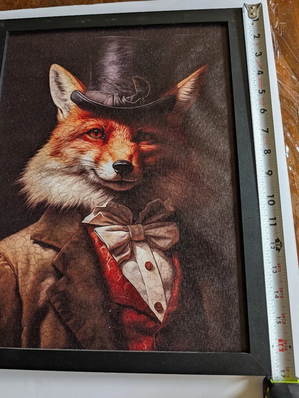 Framed Fox Portrait Art Print in Top Hat and Bow Tie